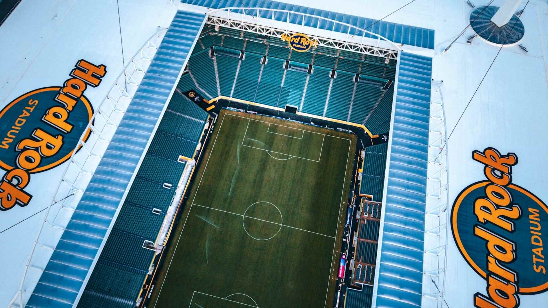 Miami Dolphins play at the Hard Rock Stadium in Miami, about an hour away from Clematis Street in downtown West Palm Beach, FL.