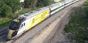 Brightline Train heading south to Miami from West Palm Beach, FL.